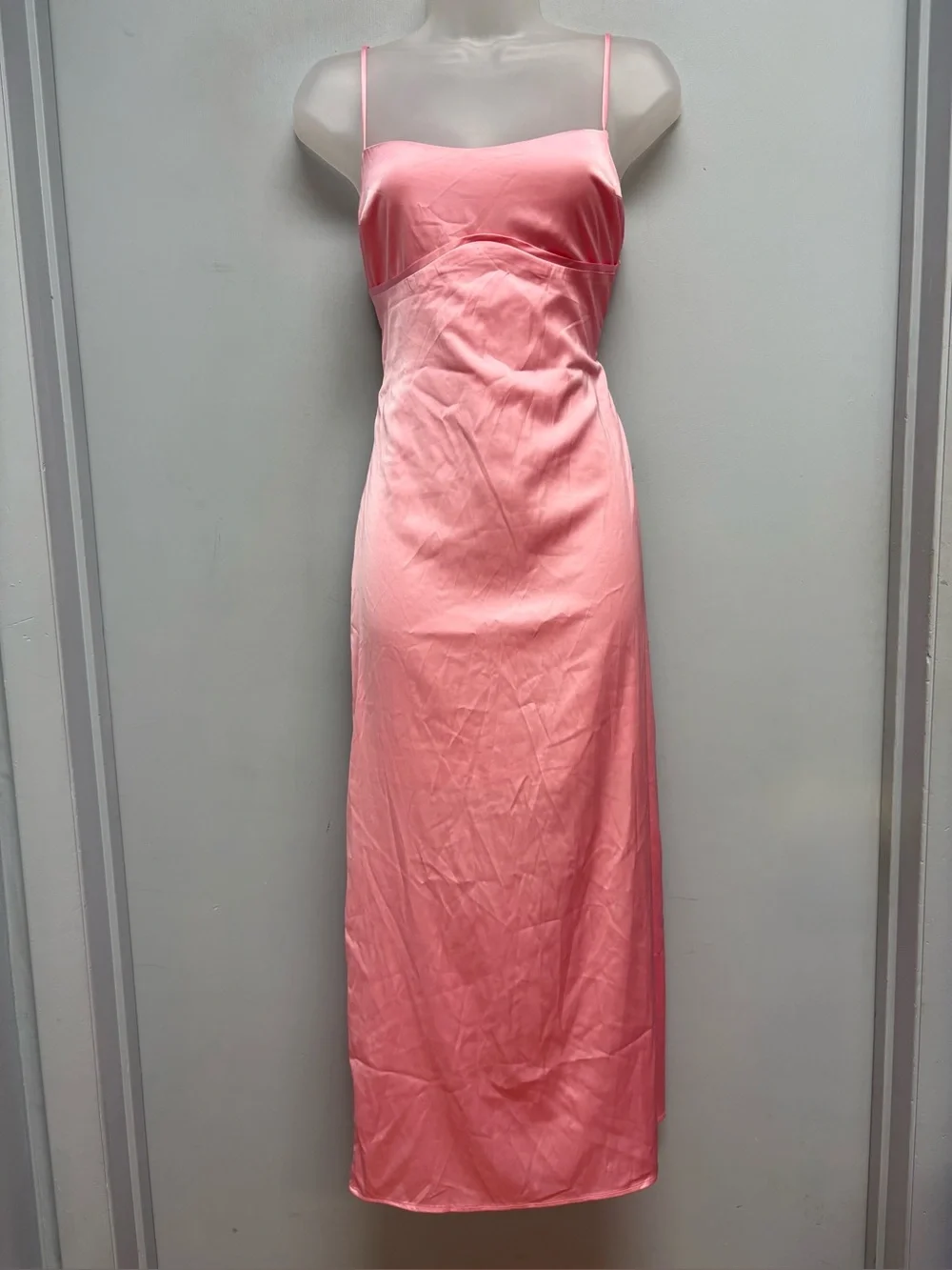FORE Pink Satin Bustier Maxi Slip Dress Size Medium Y2K Formal